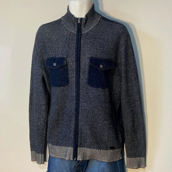 INC International Concepts SZ L Mens Navy cotton zip front sweater office casual - Picture 1 of 10